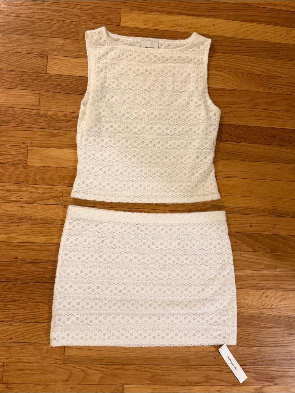 Reformation White Lace Top and Mini Skirt Matching Set